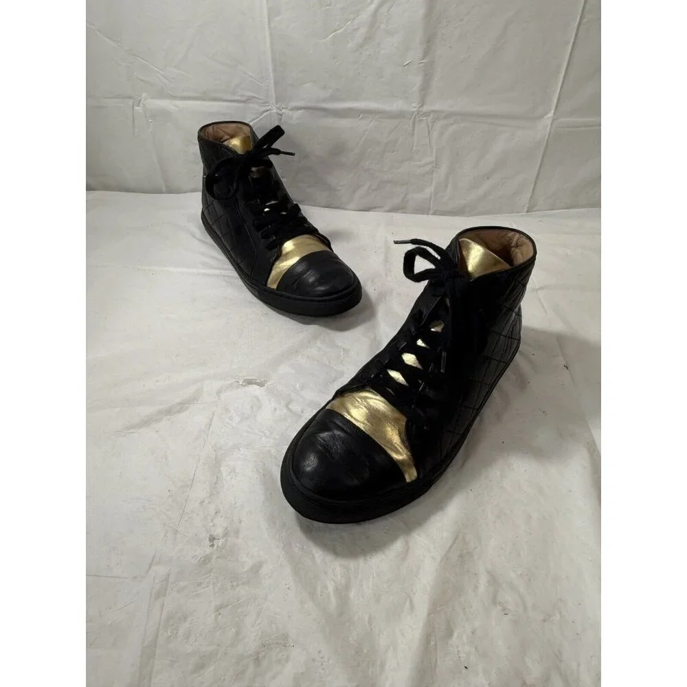 Thakoon Black and Gold Leather High-Top Sneakers
